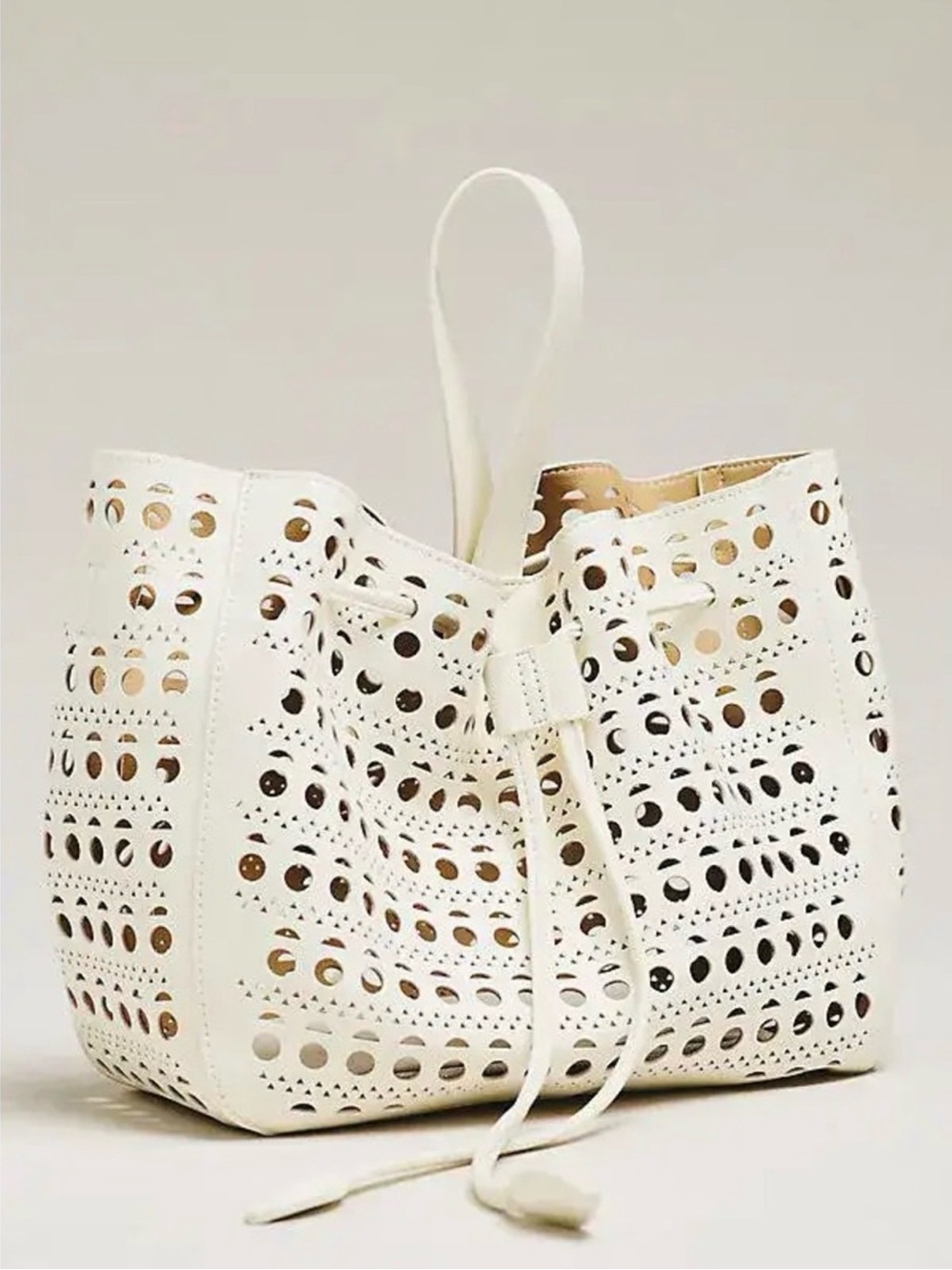 New With Tags - Anthropologie Melie Bianco Kris White Lasercut Bucket Bag